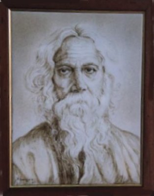 Albisola ceramics Art - Portrait of the poet R. Tagore
on plate in majolica painted handmade 
